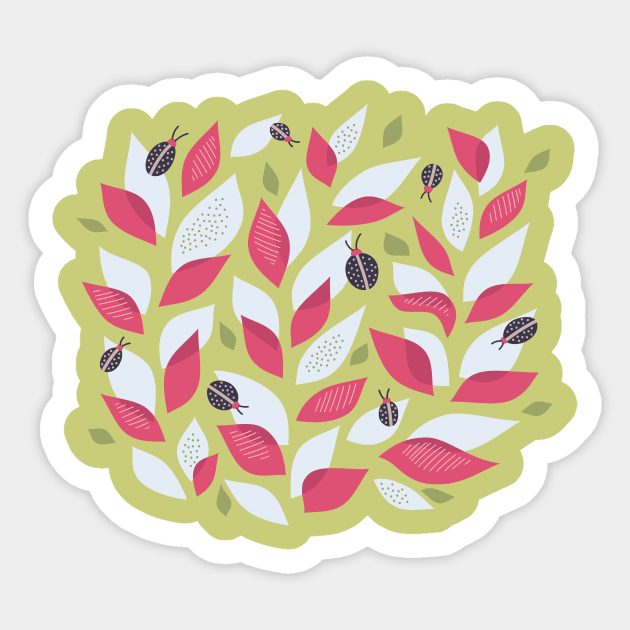 Pretty Plant With White Pink Leaves And Ladybugs Sticker by Boriana Giormova